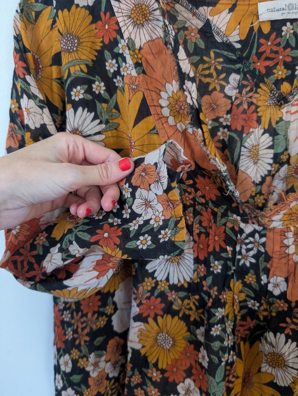 Natural Life 100% Cotton Boho Floral V Neck Long Sleeve Top L/XL Large XL - Picture 5 of 6